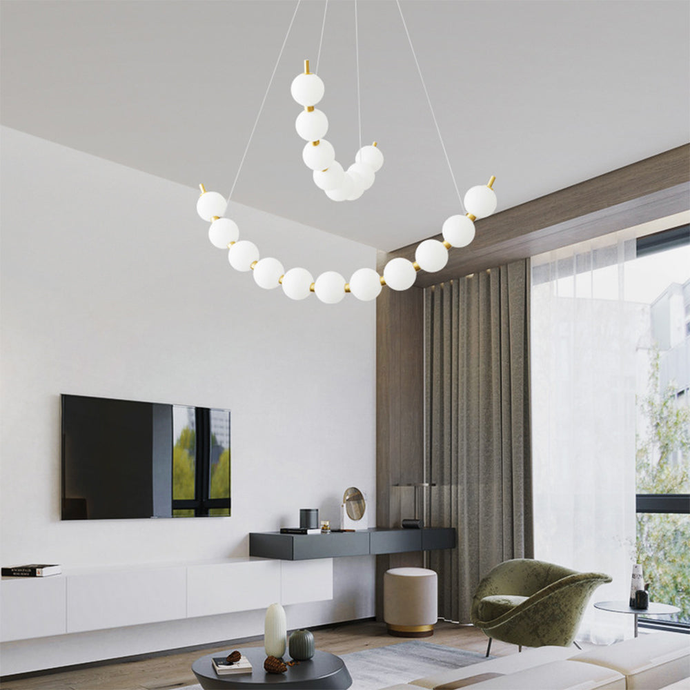 LED Brass White Globe Ball Chandelier For Living Room -Lampsmodern