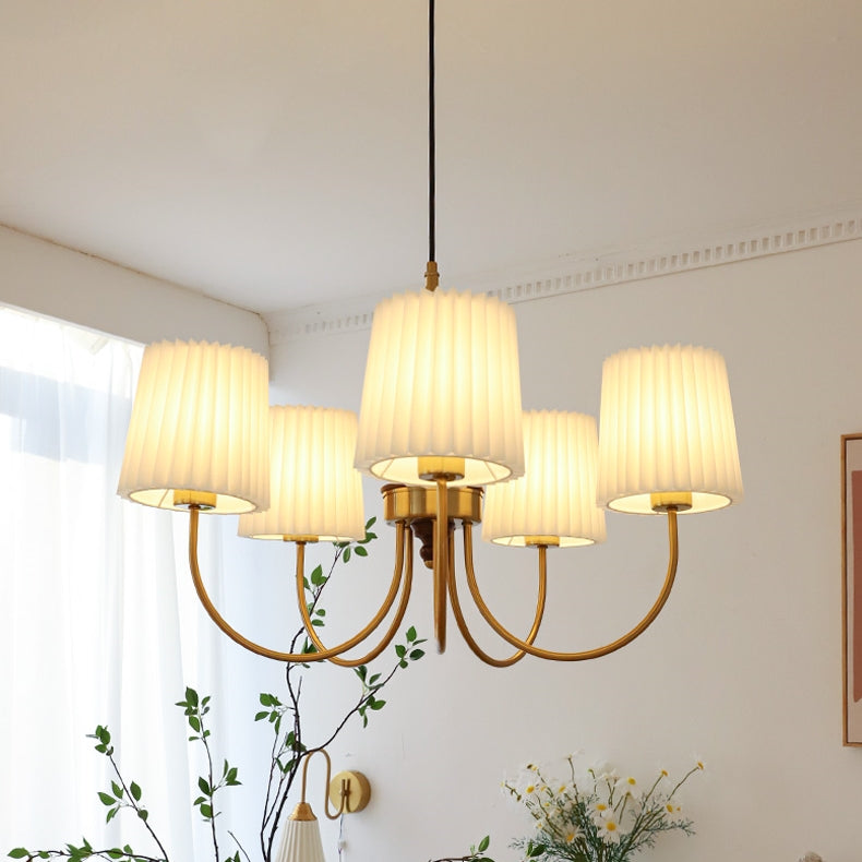 Vintage Pleated Pendant Lampshade Brass Dining Room Chandelier