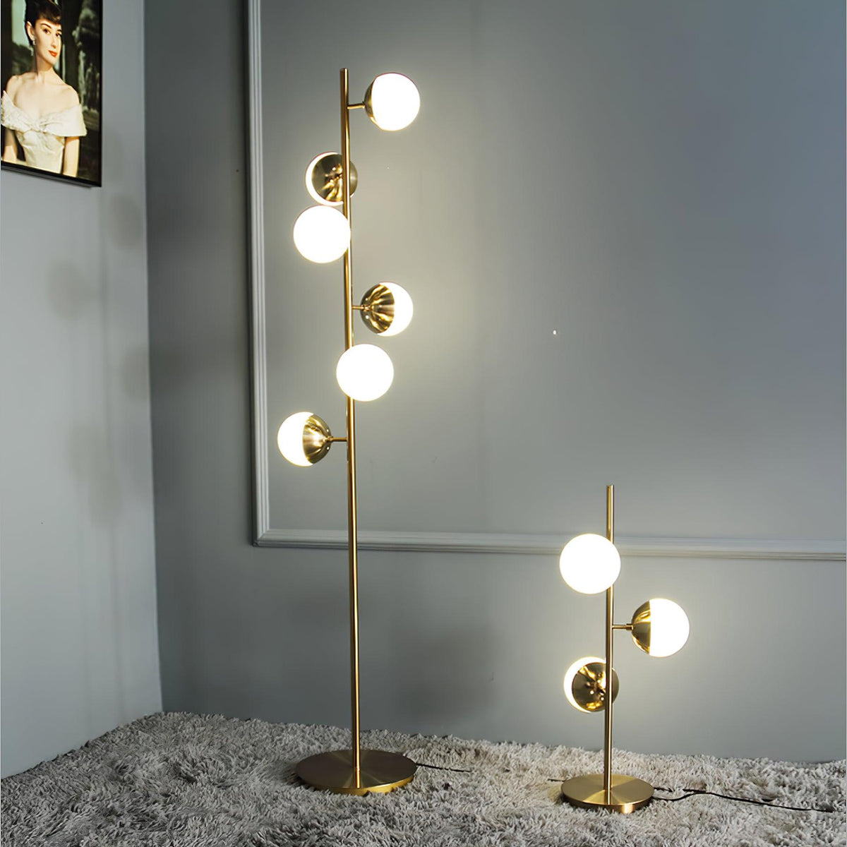 Gold Metal Glass Globe LED Tree Floor Lamp -Homdiy