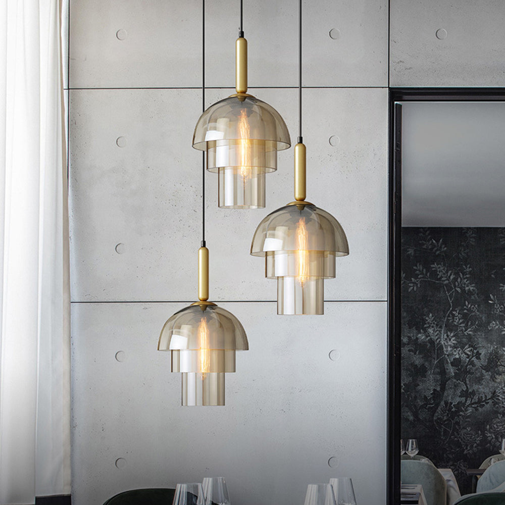 Modern Multi-Layer Glass Dome Hanging Light Fixture