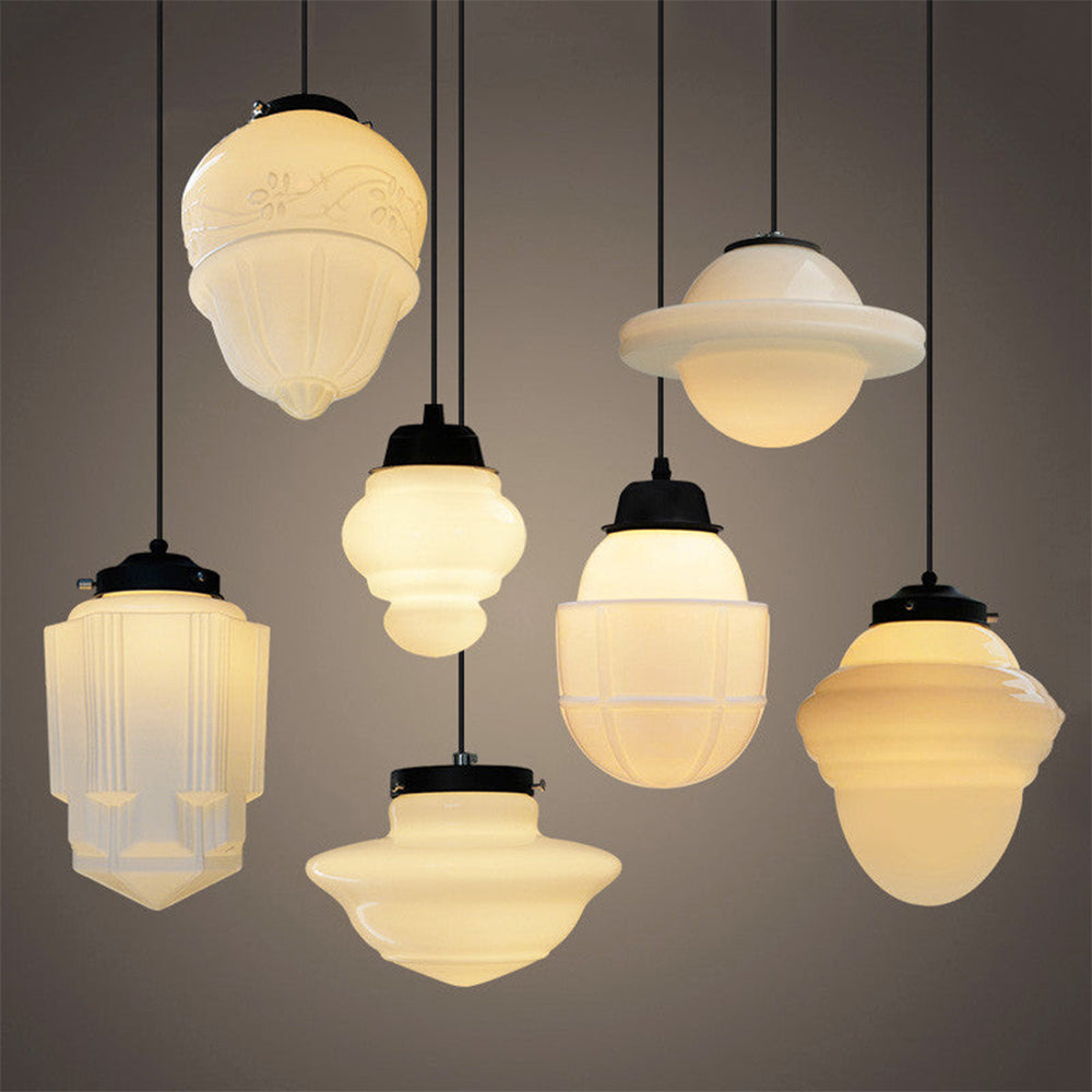 Retro Milk White Glass Geometric Jar Pendant Light