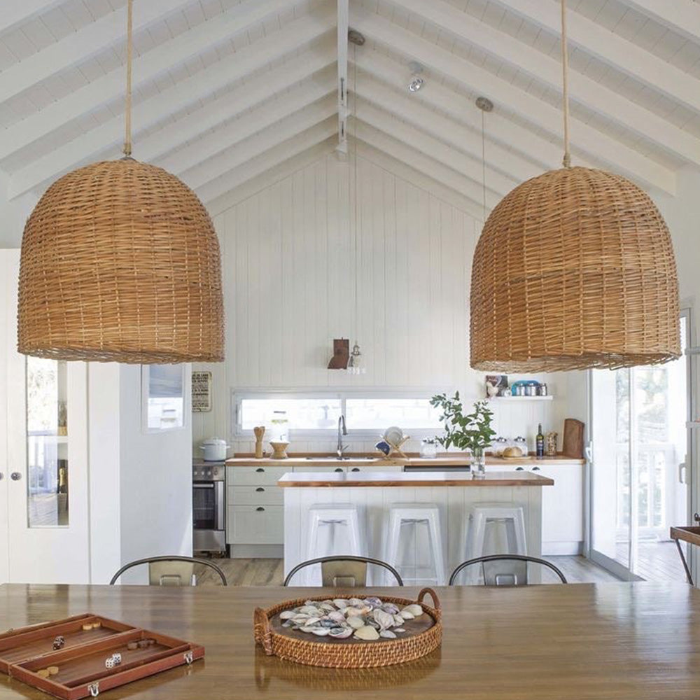 Woven Round Bamboo Kitchen Island Pendant Light -Homdiy