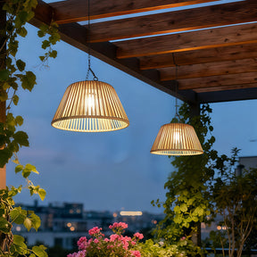 Vintage Rattan Pendant Light with Solar Hanging Lamp for Garden