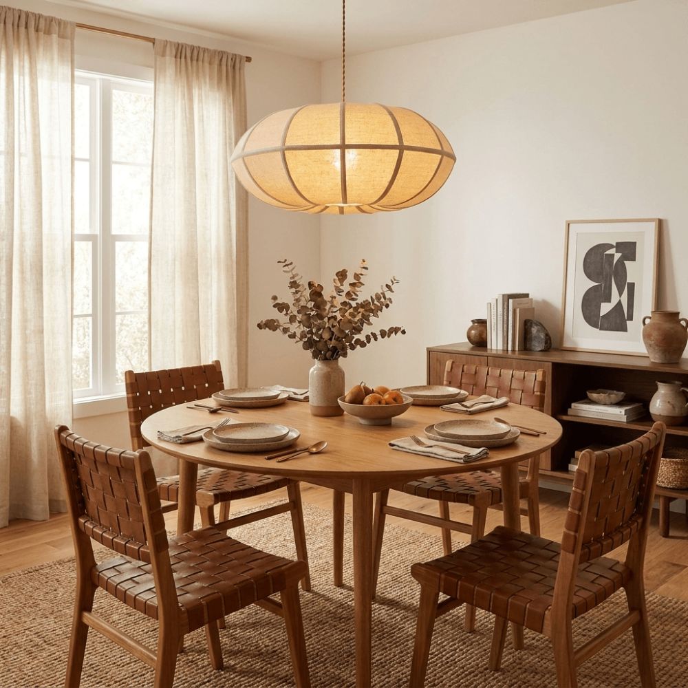 Natural Oval Fabric Pendant Lights for Living Room