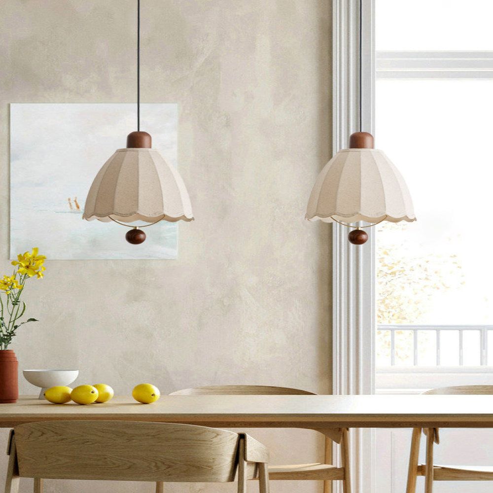 Cottage Scalloped Bell Fabric Pendant Lights for Dining Room