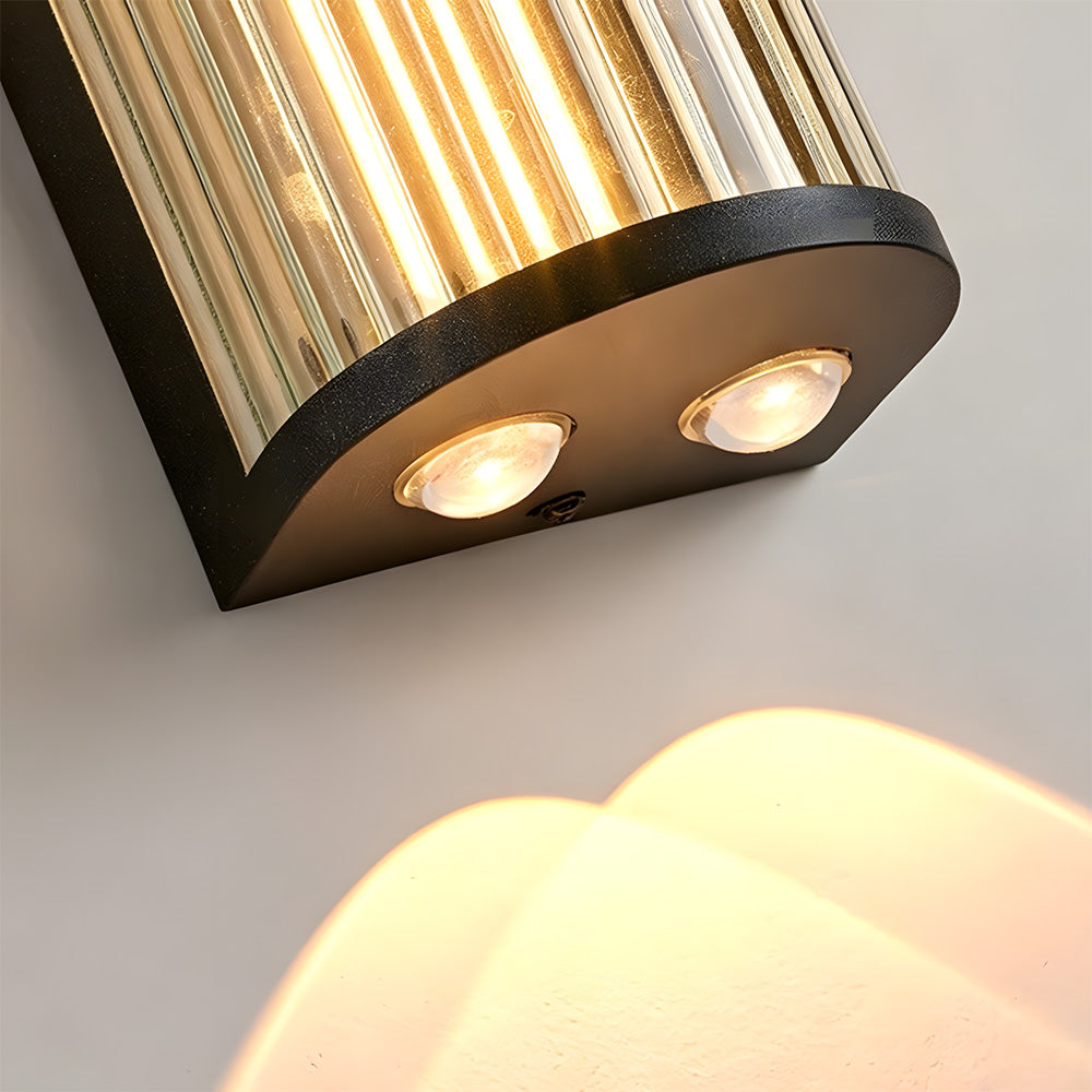 Modern Up and Down Glass Black Outdoor Wall Lights