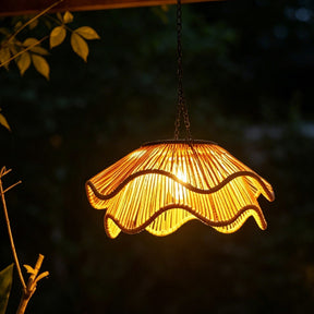 Rustic Dome Woven Rattan Solar Hanging Light for Outdoor Yard