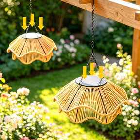 Rustic Dome Woven Rattan Solar Hanging Light for Outdoor Yard
