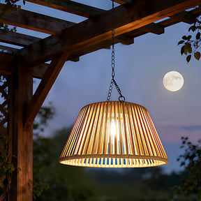 Vintage Rattan Pendant Light with Solar Hanging Lamp for Garden