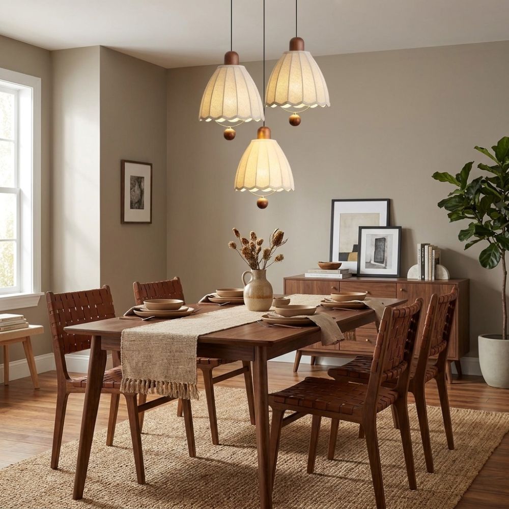 Cottage Scalloped Bell Fabric Pendant Lights for Dining Room
