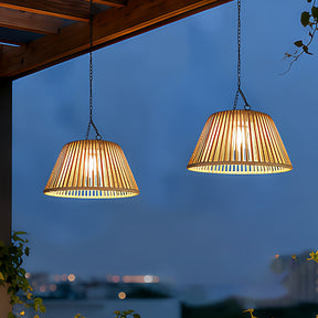 Vintage Rattan Pendant Light with Solar Hanging Lamp for Garden