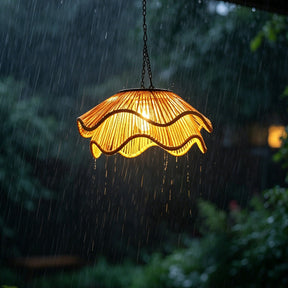 Rustic Dome Woven Rattan Solar Hanging Light for Outdoor Yard