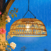 Vintage Dome Rattan Waterproof Solar Hanging Lamp for Garden