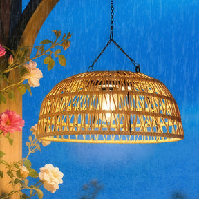 Vintage Dome Rattan Waterproof Solar Hanging Lamp for Garden