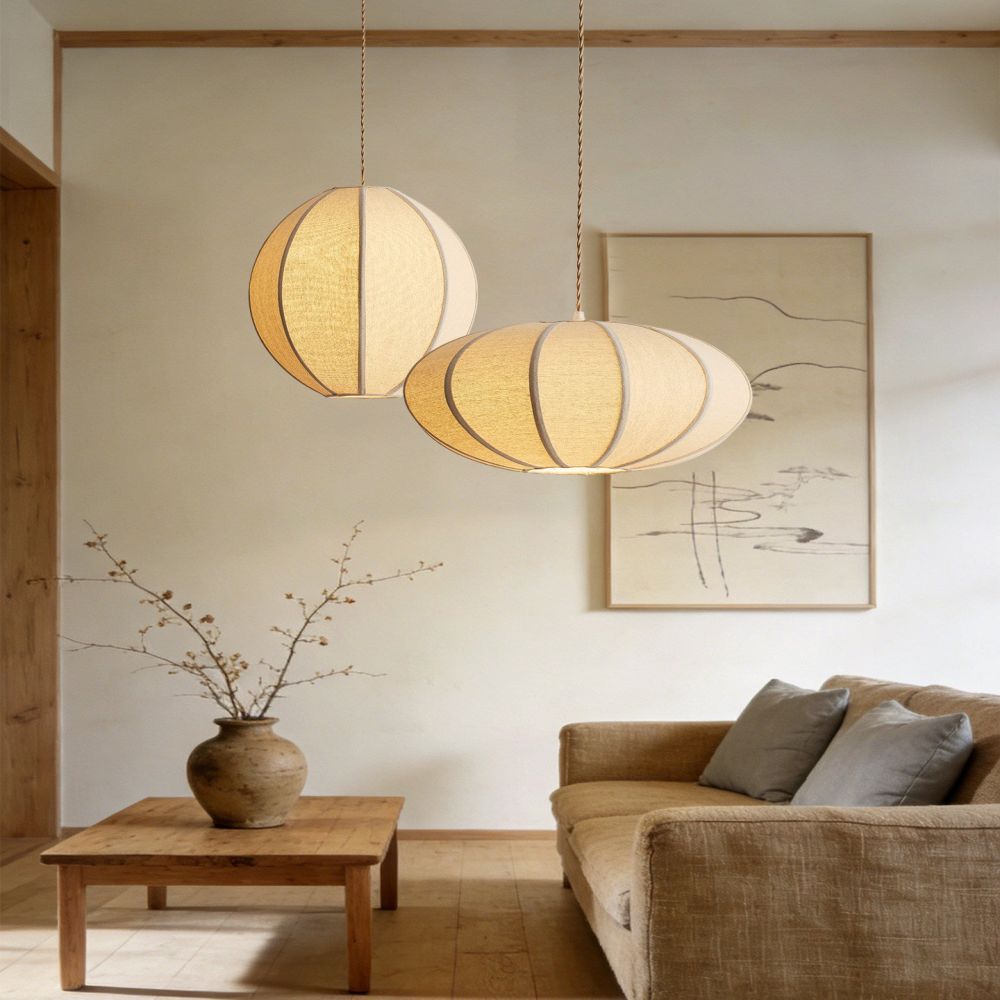 Natural Oval Fabric Pendant Lights for Living Room