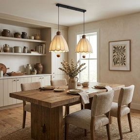 Cottage Scalloped Bell Fabric Pendant Lights for Dining Room