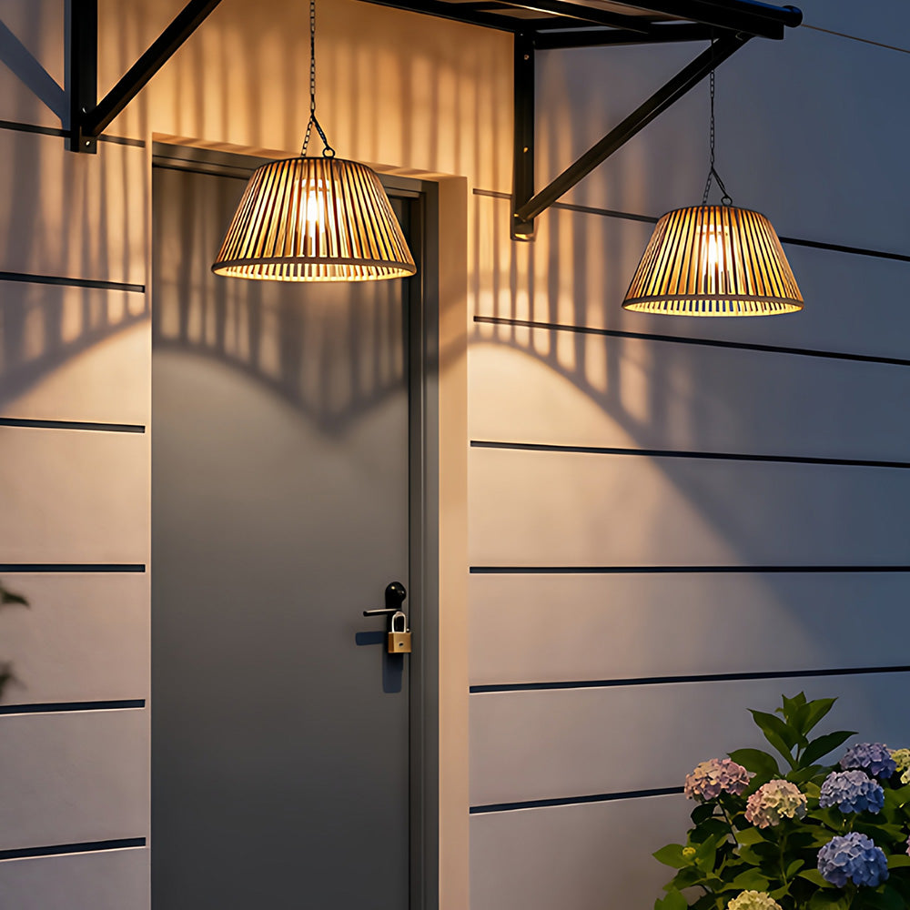 Vintage Rattan Pendant Light with Solar Hanging Lamp for Garden
