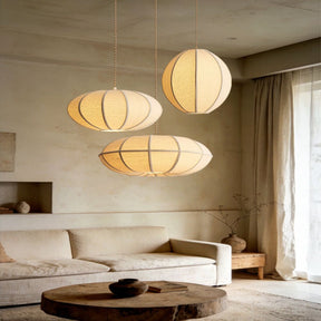 Natural Oval Fabric Pendant Lights for Living Room