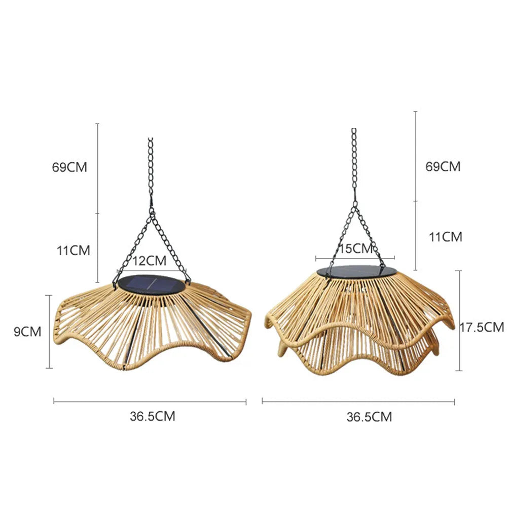 Rustic Dome Woven Rattan Solar Hanging Light for Outdoor Yard