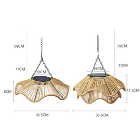 Rustic Dome Woven Rattan Solar Hanging Light for Outdoor Yard