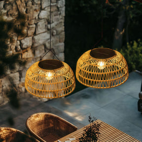 Vintage Dome Rattan Waterproof Solar Hanging Lamp for Garden