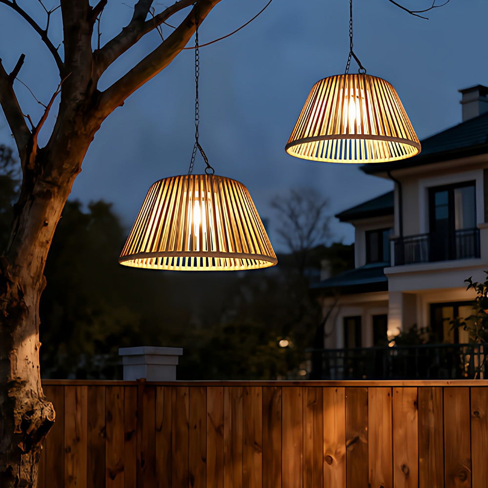 Vintage Rattan Pendant Light with Solar Hanging Lamp for Garden
