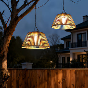 Vintage Rattan Pendant Light with Solar Hanging Lamp for Garden
