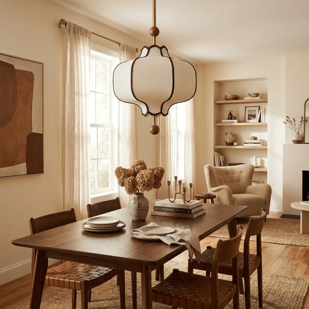 Lantern-shaped Fabric Pendant Lights for Living Room