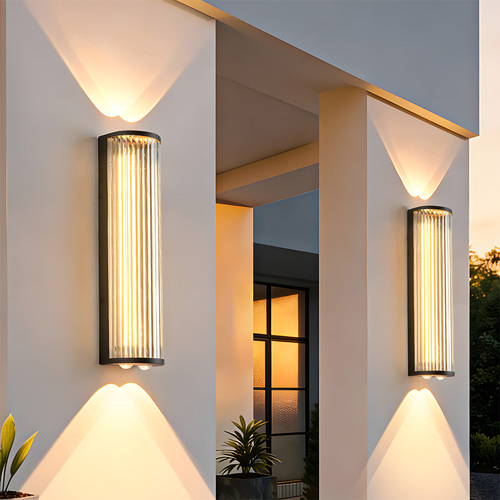 Modern Up and Down Glass Black Outdoor Wall Lights