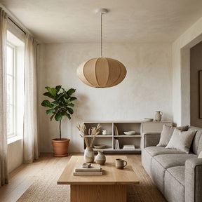Natural Oval Fabric Pendant Lights for Living Room