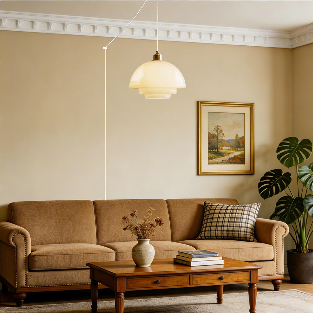 Nordic Milk Glass Plug-In Pendant Light for Kitchen Island