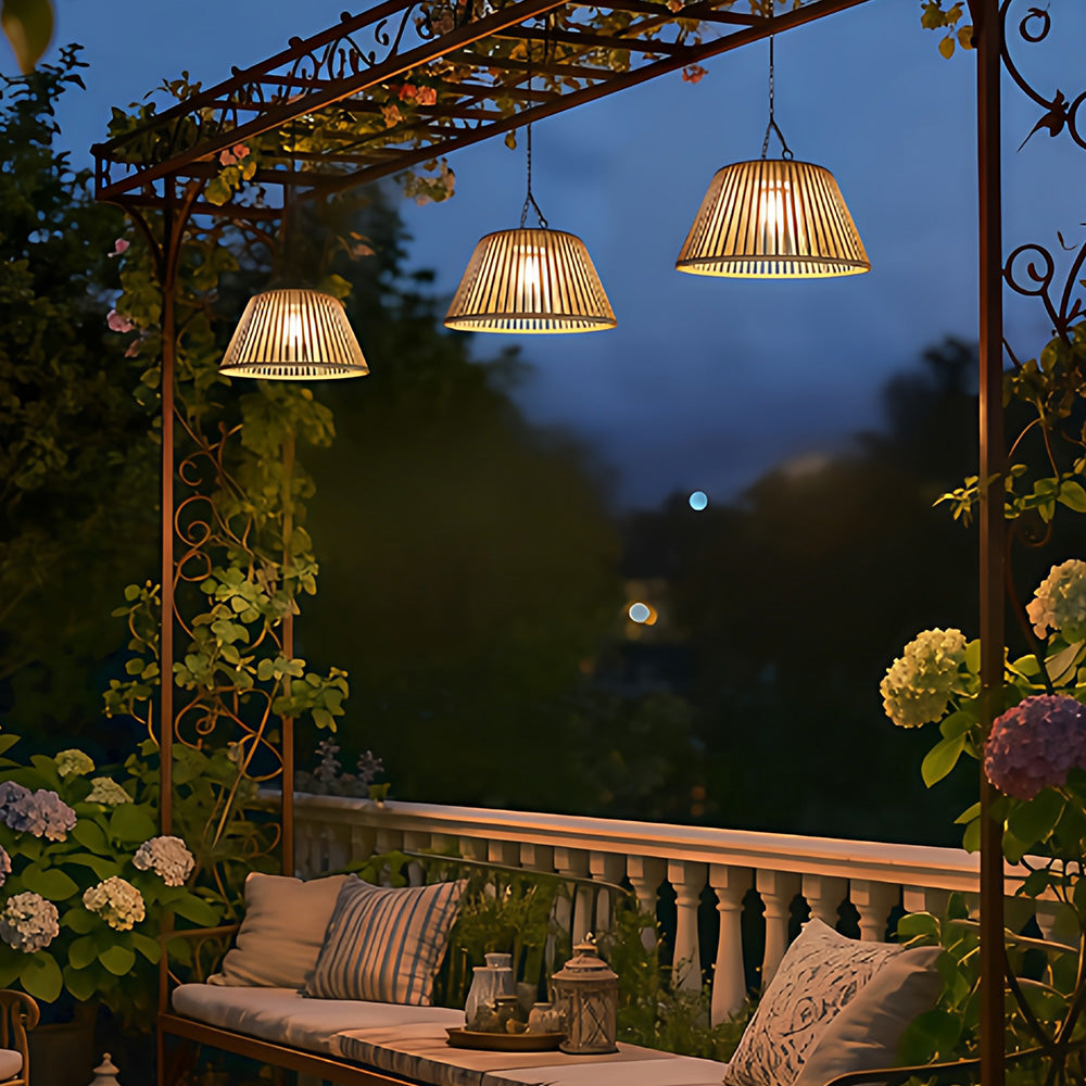 Vintage Rattan Pendant Light with Solar Hanging Lamp for Garden