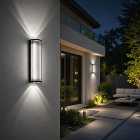 Modern Up and Down Glass Black Outdoor Wall Lights