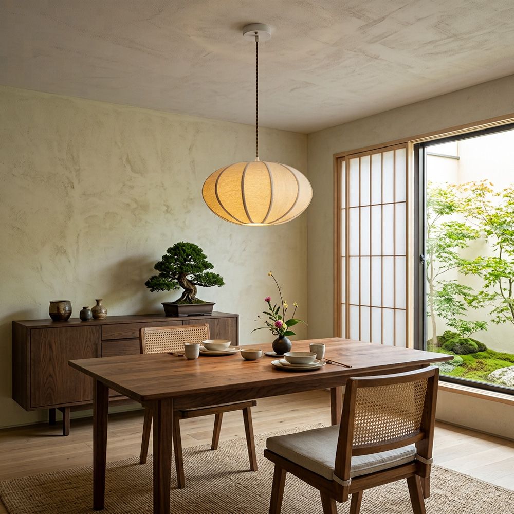 Natural Oval Fabric Pendant Lights for Living Room