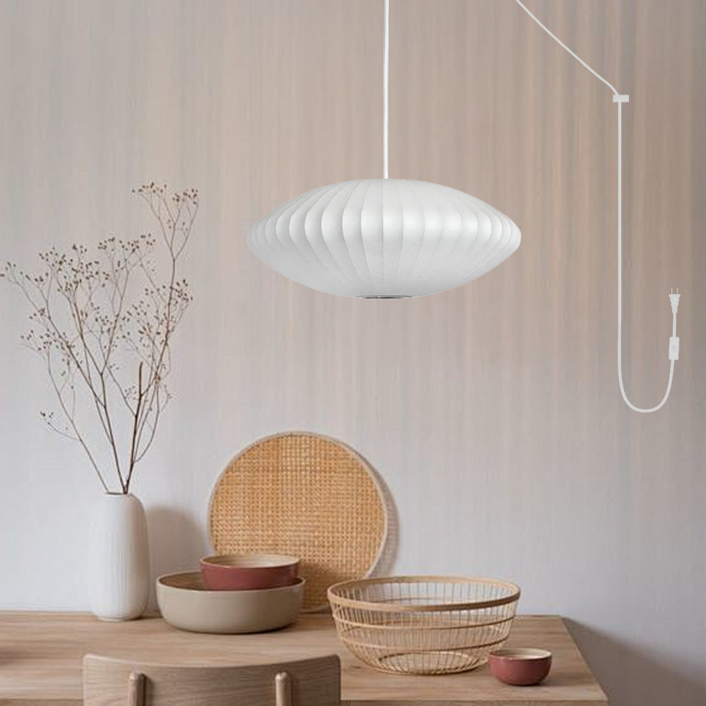 Mid-Century Silk Living Room White Pendant Light
