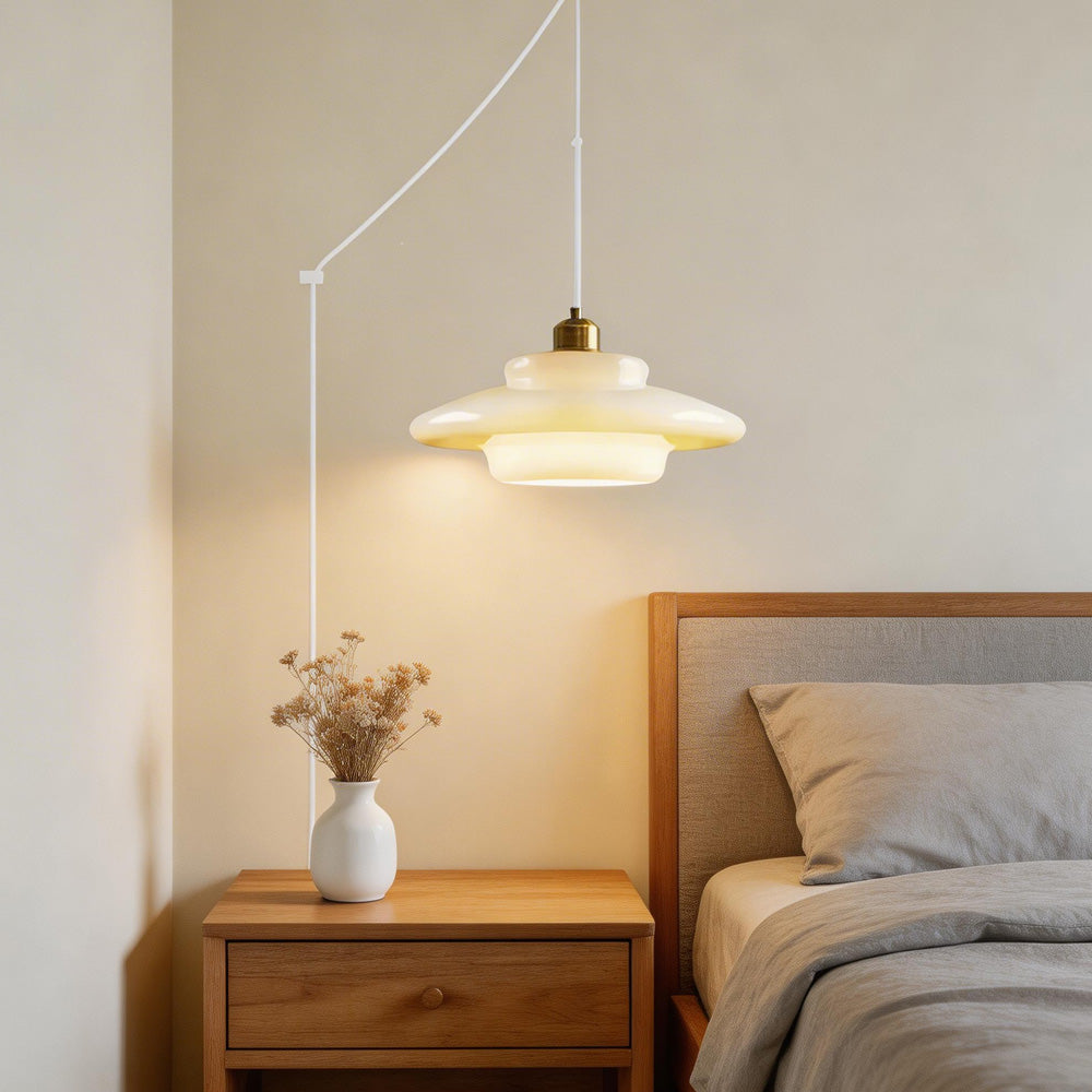 Nordic Milk Glass Plug-In Pendant Light for Kitchen Island