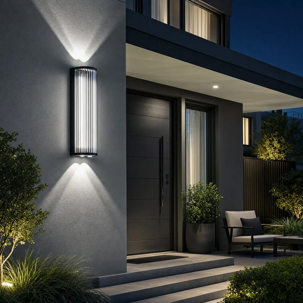 Modern Up and Down Glass Black Outdoor Wall Lights
