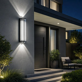 Modern Up and Down Glass Black Outdoor Wall Lights