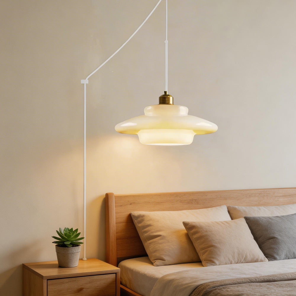 Nordic Milk Glass Plug-In Pendant Light for Kitchen Island