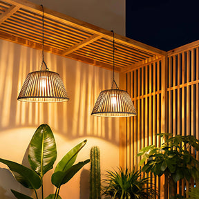 Vintage Rattan Pendant Light with Solar Hanging Lamp for Garden