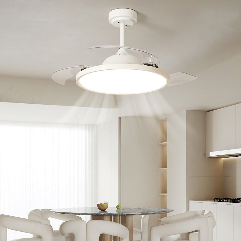 White Simple Flush Ceiling Fan With LED Lights