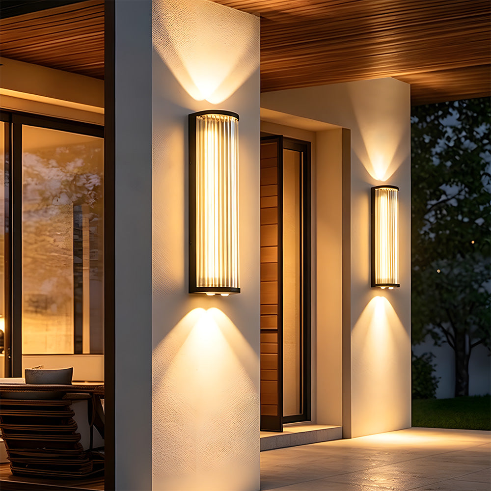 Modern Up and Down Glass Black Outdoor Wall Lights