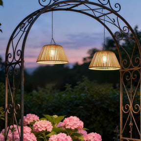 Vintage Rattan Pendant Light with Solar Hanging Lamp for Garden