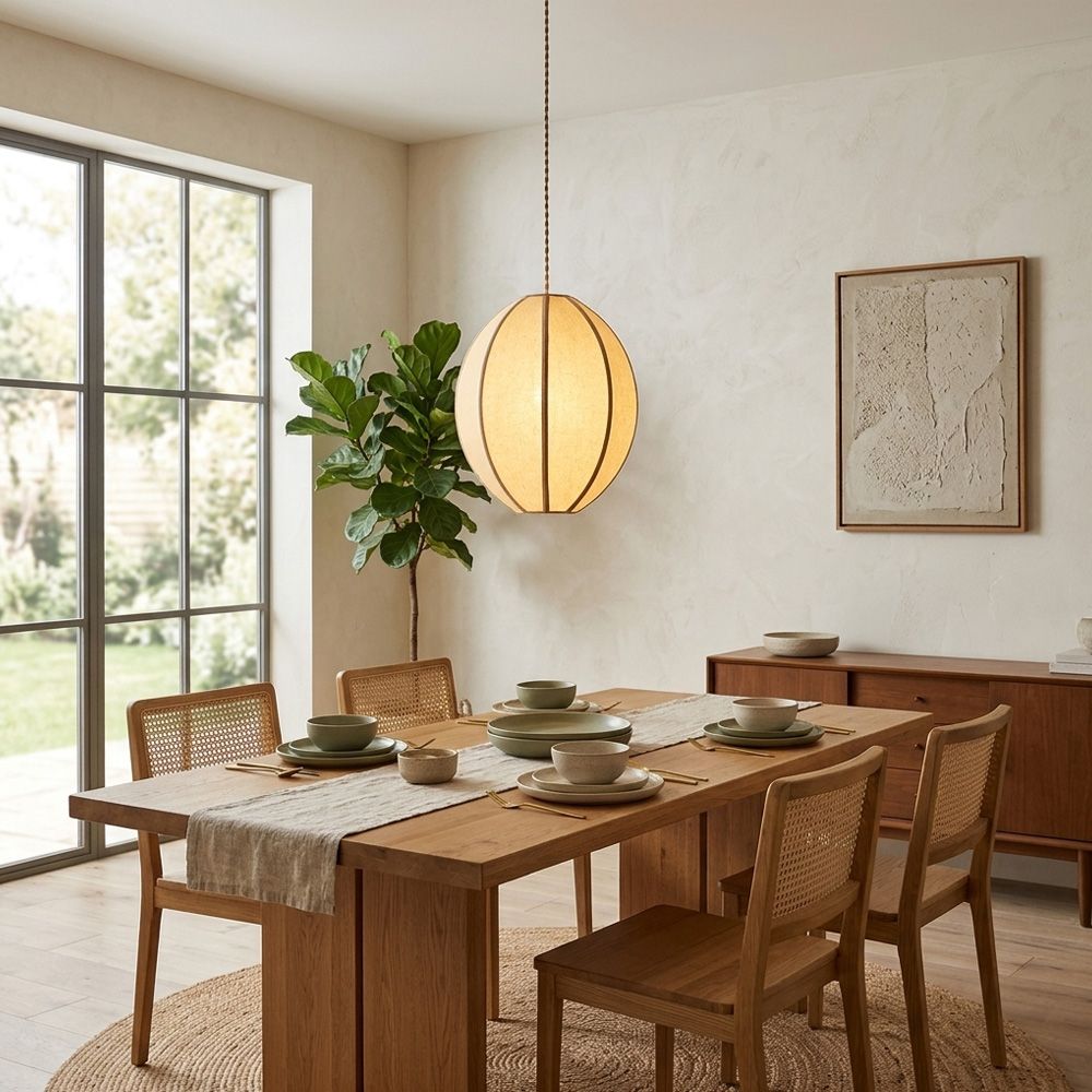 Natural Oval Fabric Pendant Lights for Living Room