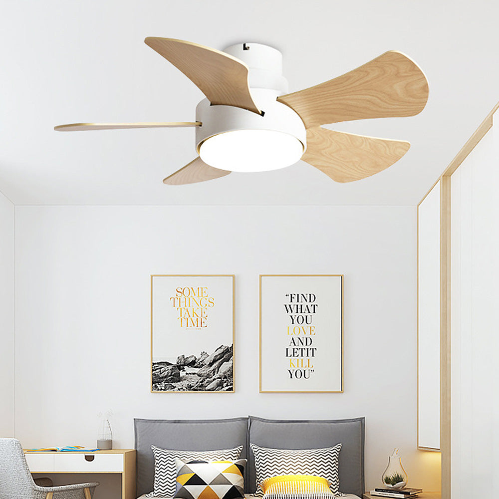 Scandinavian Wood Flush Ceiling Fan With LED Lighting