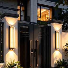Modern Up and Down Glass Black Outdoor Wall Lights