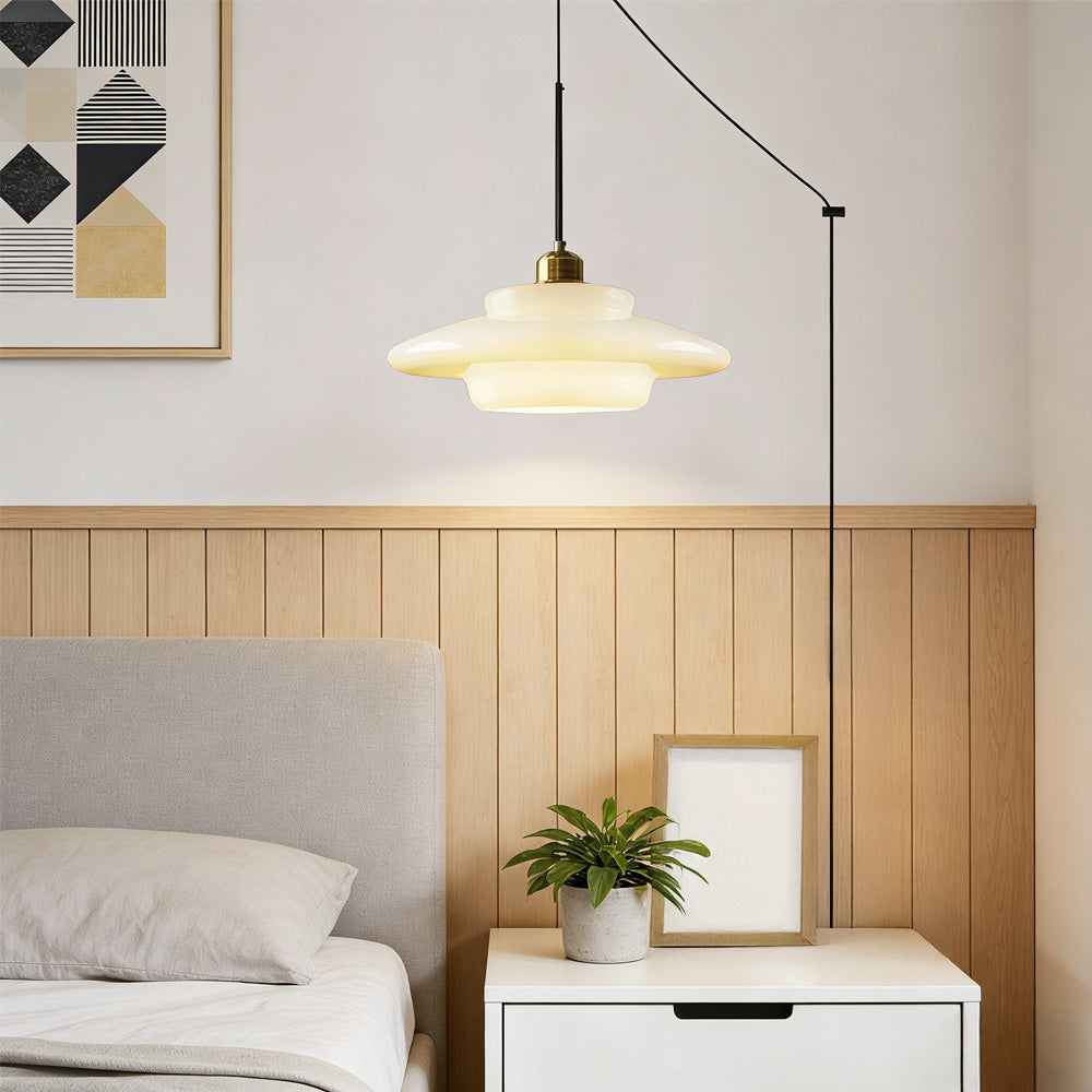 Nordic Milk Glass Plug-In Pendant Light for Kitchen Island