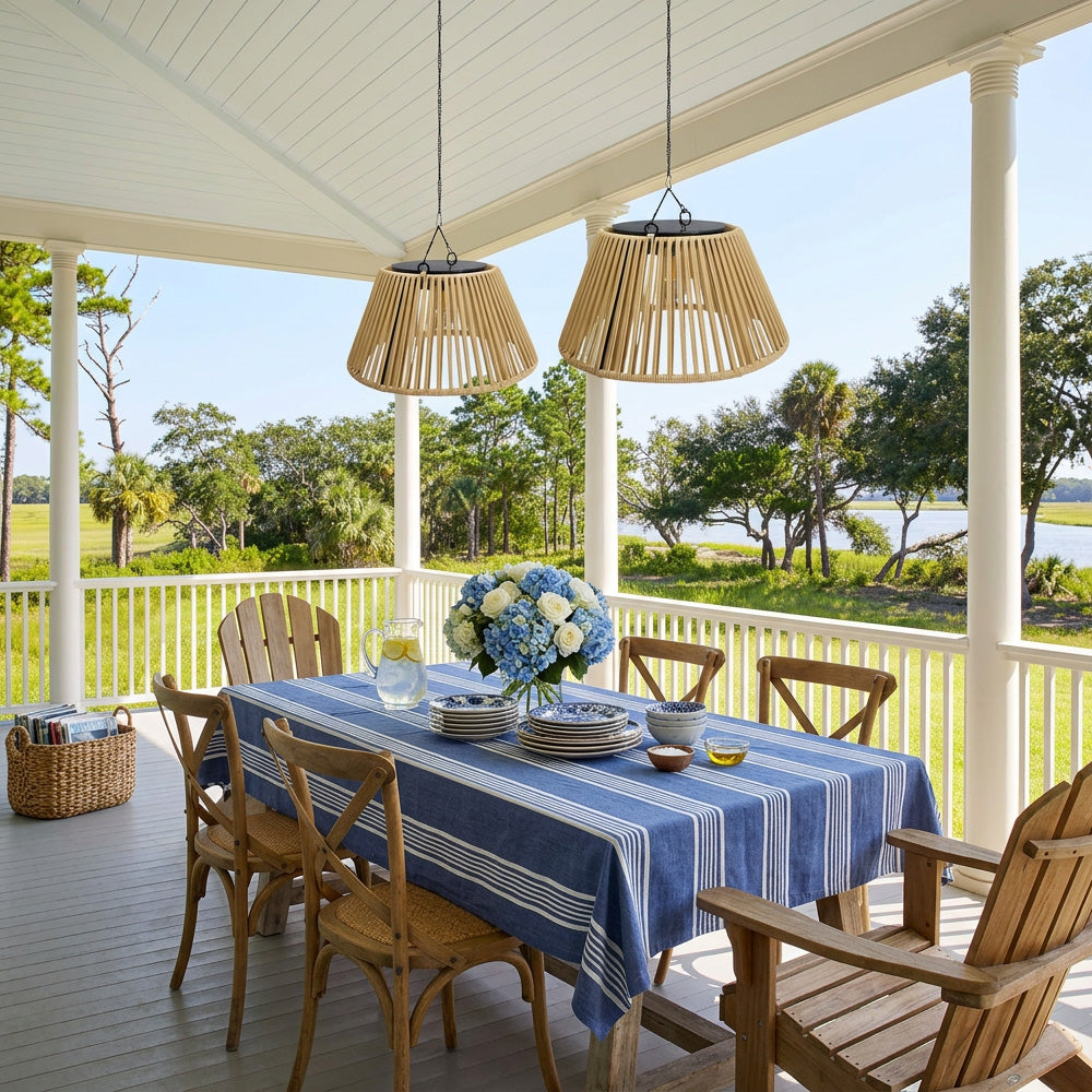 Vintage Rattan Pendant Light with Solar Hanging Lamp for Garden