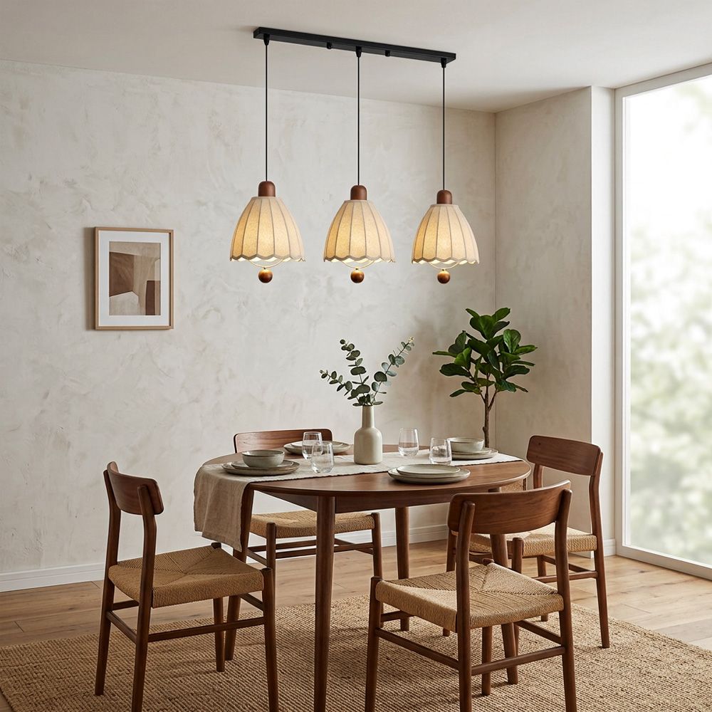 Cottage Scalloped Bell Fabric Pendant Lights for Dining Room