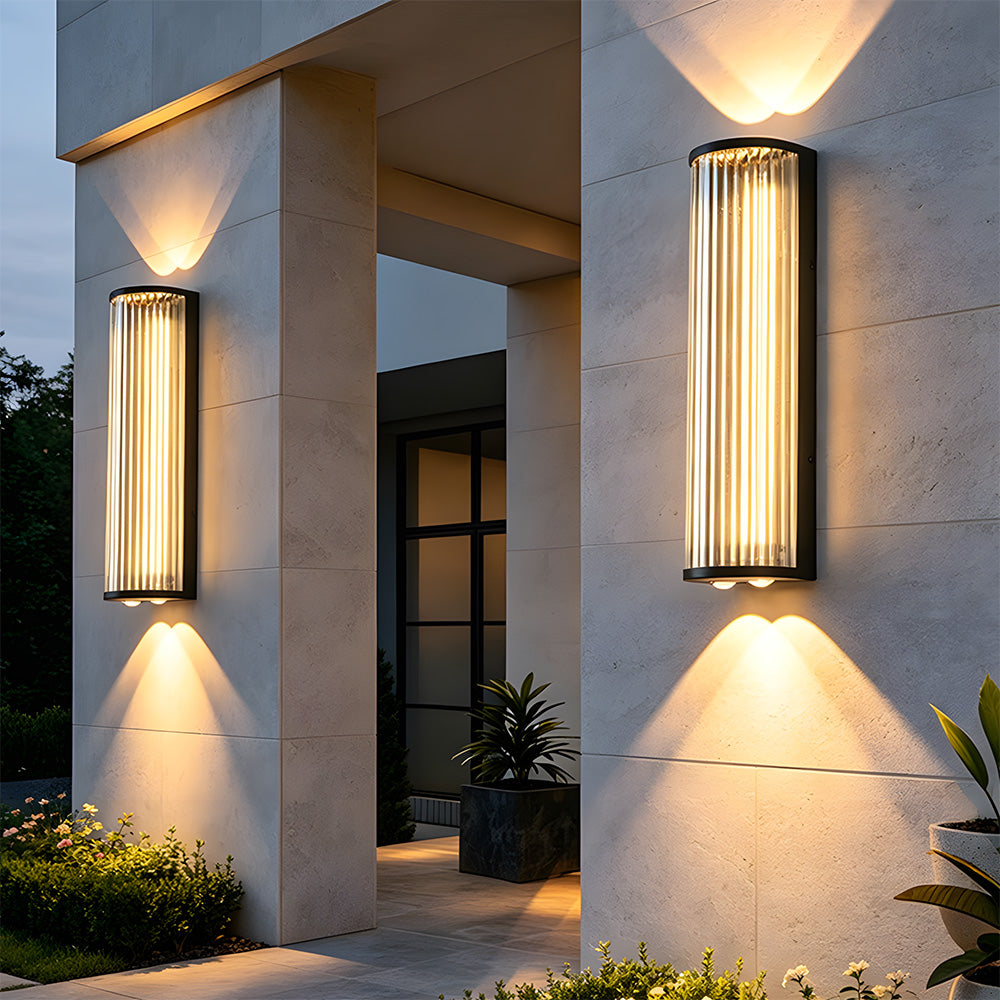Modern Up and Down Glass Black Outdoor Wall Lights